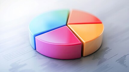Obraz premium Colorful 3D pie chart with segments tilted slightly, showing depth and perspective, business theme --