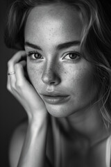 Obraz premium A woman with a pockmarked face is looking at the camera