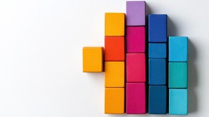 Creative bar graph made from colorful blocks, set against a white minimalist background