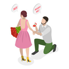 3D Isometric Flat Vector Illustration of Marriage Proposal Rejection, Wedding Refusal. Item 2
