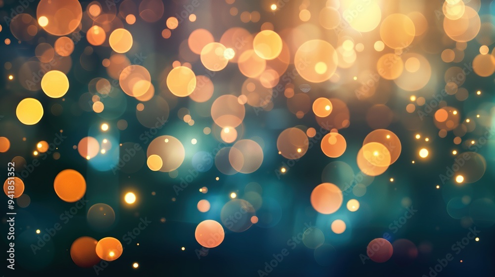 Poster abstract background with soft glowing bokeh lights in warm colors festive holiday