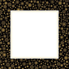 Hand drawn Christmas  frames elegant design set snowflakes. Gold snowflakes doodle style drawing. Black background.