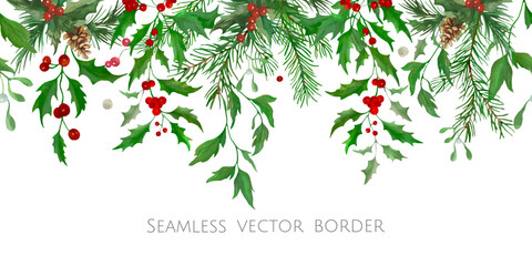 Seamless Christmas  border. Hand drawn illustration.