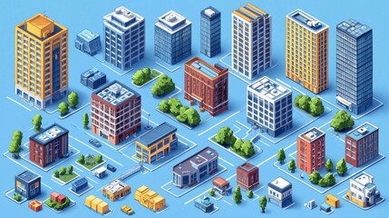 Futuristic Isometric City Builder Kit with Modular Urban Elements