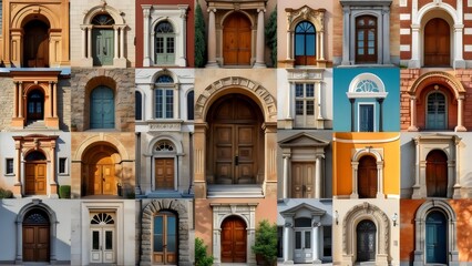Diverse Architectural Elements: Columns, Arches, Windows, and Doorways Showcasing Unique Designs, Textures, and Details
