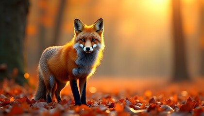 Fototapeta premium A stunning image of a red fox standing in a serene landscape, its vibrant fur contrasting beautifully with the soft, muted colors of the surrounding nature