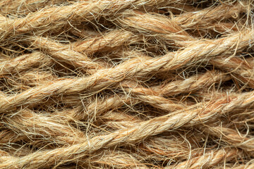 Natural made macro rope texture,Coarse rope made of natural fiber material - sisal plant. Macro photo of texture, background 