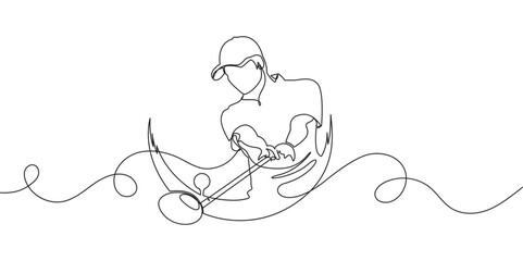 Continuous line drawing of a professional male golfer in golf ball hitting style eps 10