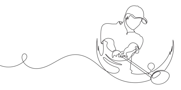 Continuous line drawing of a professional male golfer in golf ball hitting style eps 10