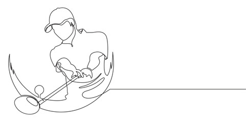 Continuous line drawing of a professional male golfer in golf ball hitting style eps 10