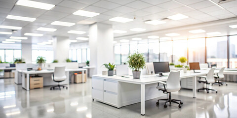 Fototapeta premium Blur focus of White open space office interior can be used as background