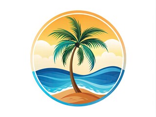 Palm Tree with Beach Logo: Relaxing, playful, sandy, blue, coastal