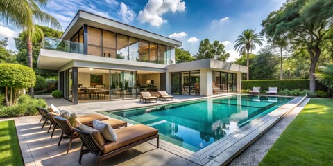 Fototapeta premium Modern Luxury Villa with Pool and Patio, luxury home , swimming pool , patio design , modern architecture