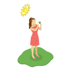 3D Isometric Flat Vector Illustration of Lucky And Unlucky People, Stressed Unhappy vs Smiling Optimistic Person. Item 2