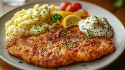 Austrian Wiener Schnitzel with breaded veal cutlet