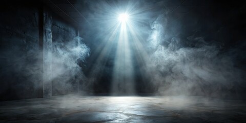 Mysterious Spotlight in Smoky Room, Spotlight, Fog, Concrete, Darkness