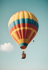 Fototapeta premium One Colorful hot air balloon on empty neutral monochrome background, png, detail, vector, cut, stories format, social media vertical format