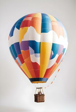 One Colorful hot air balloon on empty neutral monochrome background, png, detail, vector, cut, stories format, social media vertical format