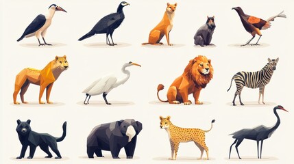 Stylized Vector Animal Illustrations of Wildlife in Vibrant Colors
