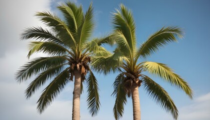 A tall palm tree swaying gently in the breeze, showcasing its fan-shaped leaves and textured trunk against a clear blue sky, evoking a tropical paradise.