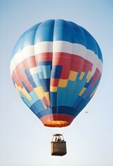 Naklejka premium One Colorful hot air balloon on empty neutral monochrome background, png, detail, vector, cut, stories format, social media vertical format