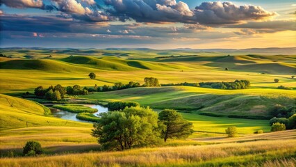 Fototapeta premium Prairie Serenity: Expansive and serene map capturing the open prairies and rolling hills of southern Minnesota