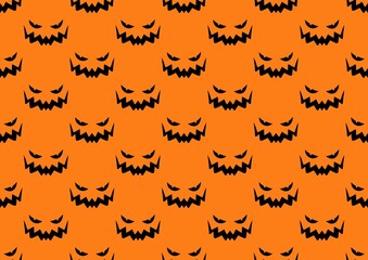 Seamless pattern with faces. Halloween orange and black pattern. Halloween face pattern. Autumn mood. Terribly. Boo