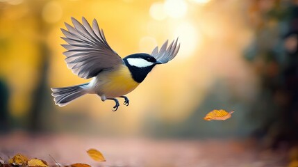 Obraz premium Detailed view of a bird hovering close to the ground, with its wings flapping and background blurred