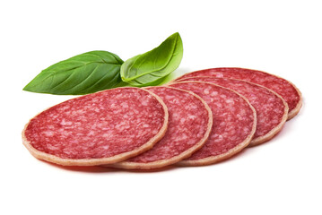 Salami with cheese, salami parmesano, isolated on white background.