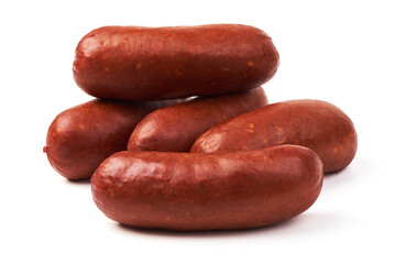 Grilled bavarian sausages, isolated on white background.