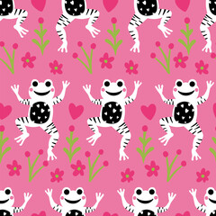 Happy Frogs Jumping Vector Seamless Pattern