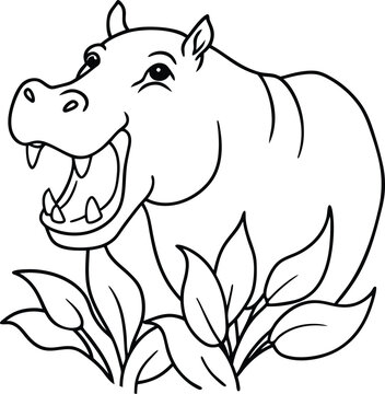recommend clip art: Fun hippo line art for kids to color perfect for a creative and playful coloring book experience
                    