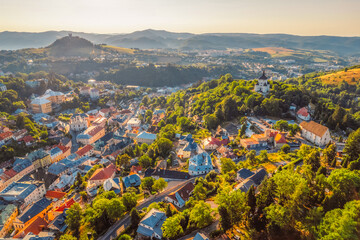City of Banska Stiavnica with old castle and square,  UNESCO, Slovakia. Old Slovakia mining town of Banska Stiavnica.