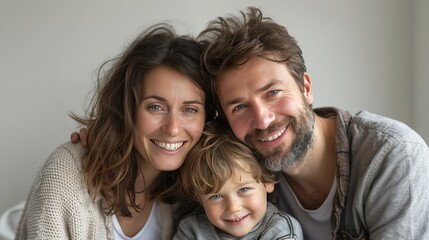 Fototapeta premium Happy Family Portrait of Mother, Father and Son