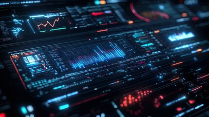 Fototapeta premium Detailed view of a digital interface showing electrical wave patterns and data, with a focus on signal analysis tools