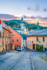 Romantic  scenery of main square in Banska Stiavnica, UNESCO, Slovakia. Old Slovakia mining town...