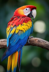 Fototapeta premium A red-and-blue macaw, a species of parrot from the Arinae tribe.