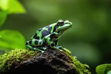 Obraz premium A green and black poison dart frog.