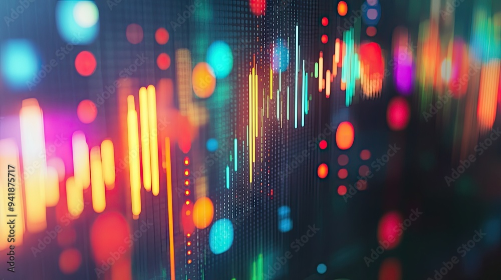 Poster detailed view of a financial graph showing stock price trends with colorful indicators and data poin