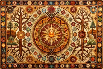 Naklejka premium Resilient Tapestry: Inspiring, Folktronic, Warm Earth Tones, Strength, Healing