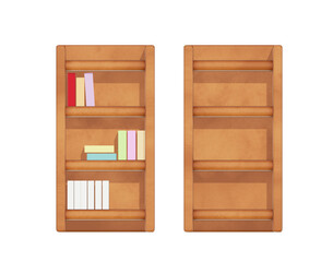 Bookshelf with table, chair, table lamp on a white background. 3D render