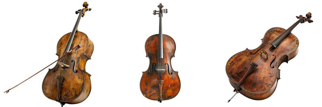 Set of An cello with a rich, deep brown finish isolated on transparent background  (2)