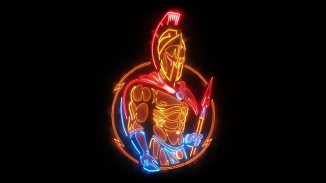 Spartan Warrior Animated Neon Logo - Loop - Overlay Graphic Element