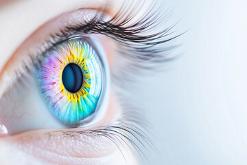 Close-up of a colorful eye against a white background