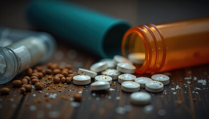 Close-up of drug paraphernalia, risky behavior, addiction