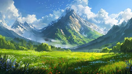 Obraz premium Summer landscape with sun rays