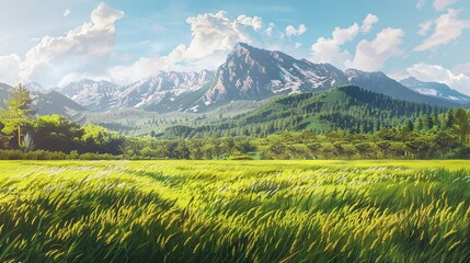 Obraz premium Summer landscape with sun rays