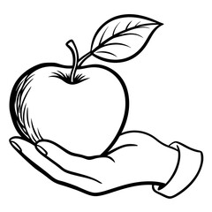 Engraved Vintage Apple in Hand  Organic Fruit Sketch Design 