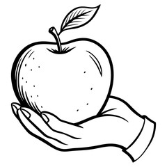 Engraved Vintage Apple in Hand  Organic Fruit Sketch Design 