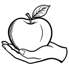 Engraved Vintage Apple in Hand  Organic Fruit Sketch Design 